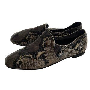 Aquatalia Revy Leather Loafers 10 Gray Black Snake Skin Print Slip On Shoes Flat